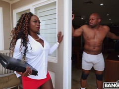 Fabulous chocolate nympho Vickie Starxxx gives a good BJ before getting cooch fucked