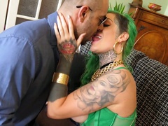 Trashy looking tattooed hooker Phoenix Madina is fucked in her crazy anal hole
