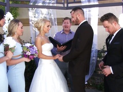 Horny blonde busty bride wanna ride strong fat cock of her groom