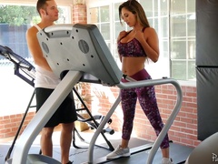 Buxom appetizing babe Reena Sky lures her coach to ride him on top