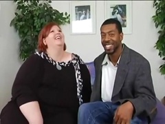 Redhead BBW fucks skinny ebony stranger