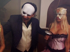 Clothed blonde sluts Alexandra Cat and Antonia Deona share one dick