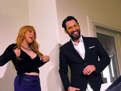 Redhead fucks with hubby's best friend