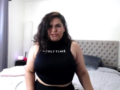 Alone chubby brunette with huge boobies gets nude to masturbate