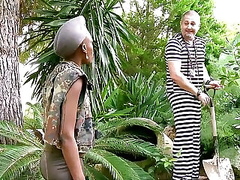 Black army beauty seduces prisoner to have anal sex