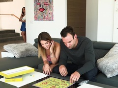 Fucking on the sofa with horny Lea Lexis and her friend Kristen Scott