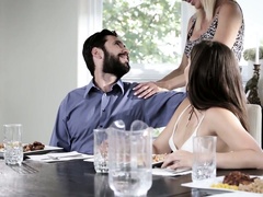 Bearded BF of horny MILF lures stepdaughter to finger her juicy pussy