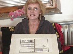 Delivery men sharing skinny blonde cougar