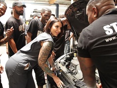 Hardcore interracial blowbang action with a busty white MILF Ivy Lebelle