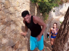 Incredible fucking by the sea ends with cum in mouth for Briana Banderas