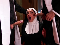 Hot nun pleases these men with the dirtiest threesome