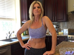 Horny housewife is ready to flash her titties to her neighbor