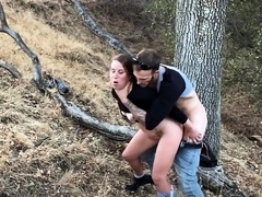 Lusty amateur brunette relaxing with wild outdoor fuck