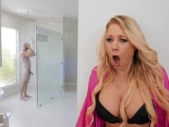 Bosomed blonde MILF cums hard on Johnny's cock