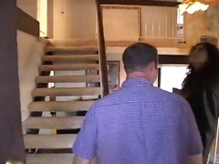 Curly brunette MILF fucks a guy and also gets titty fucked