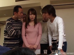 Obedient Japanese wife puts on a fuck show for their company