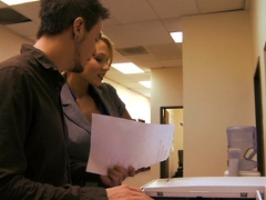 Energized blonde fucks with one of the guys from work