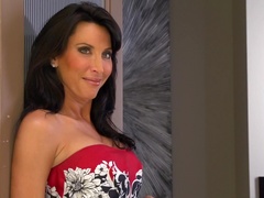 Hot milf is on top of a dick, riding it with a great force