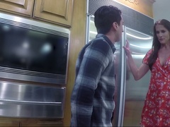 Lewd MILF with natural tits Sofie Marie lures guy and gives nice head