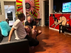 Slutty housewife shared by two guys in homemade threesome