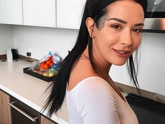 Stunning big-bottomed hottie Katrina Jade fucked in the kitchen