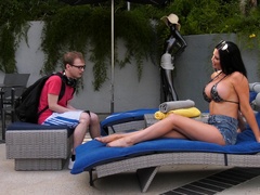 A bit shy nextdoor guy is treated with awesome BJ by MILF Jasmine Jae