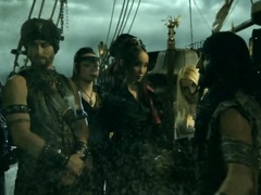 Two stunning babes are banging captain of the pirate ship