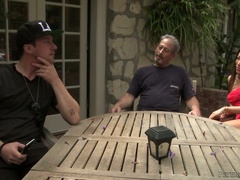 Asian Kalina Ryu screwed damn hard and dirty on a couch outdoor