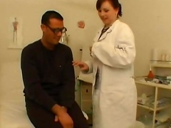 Nurse in black stockings having a blast